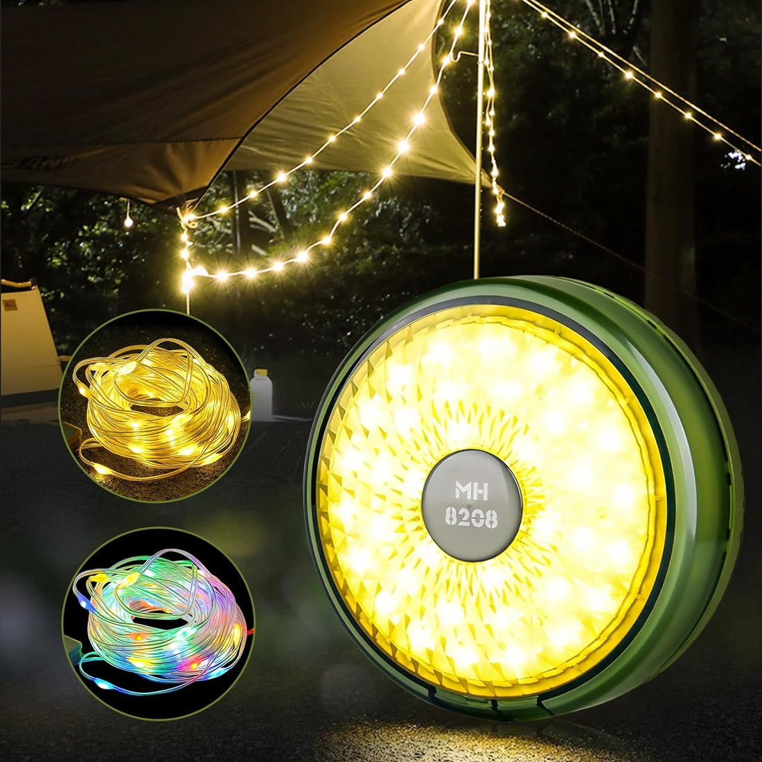 Camp String Lights - Outdoor Waterproof Stowable, Portable, Retractable LED Tent Camping Fairy Lights for Hiking, Garden, Party