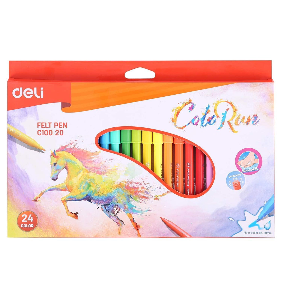 Deli C100 20 Felt Pen Washable Colors Pack Of 24 Colors 1.0 mm - Multicolor