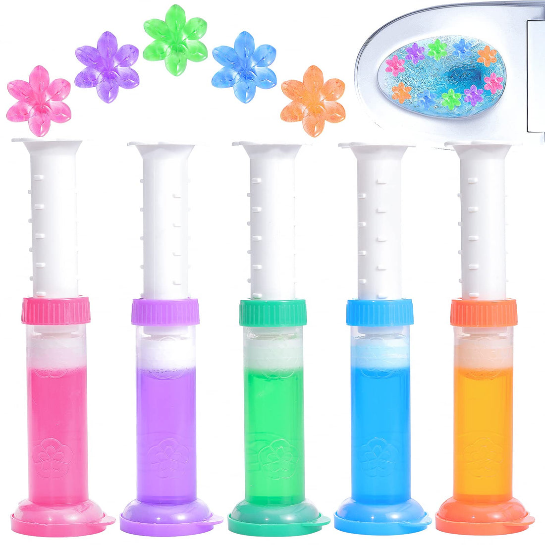 Toilet Gel Stamp, 65 Count Toilet Bowl Gel with 5 Kinds of Flower Scent, Helps Bathroom Toilets Supplies,Toilet Bowl Gel Stamp a Pack of 5(Blue & Green & Purple & Yellow & Red)