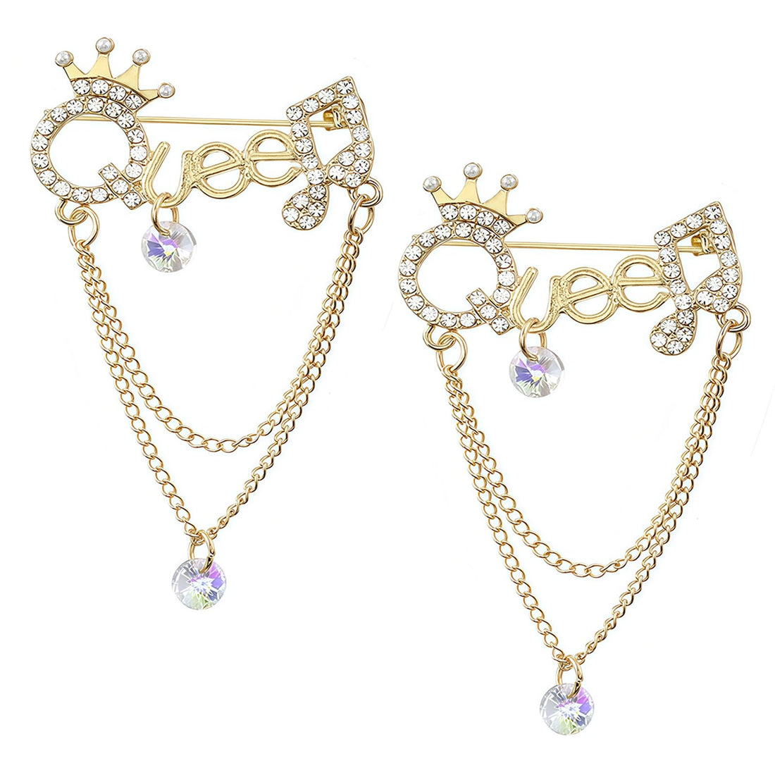 Queen Crown Brooch Pins Shiny Crystal Crown Rhinestone Queen Letter Elegant Crown Shape Princess Brooches Dress Sweater Coat Lapel Pin Accessories
