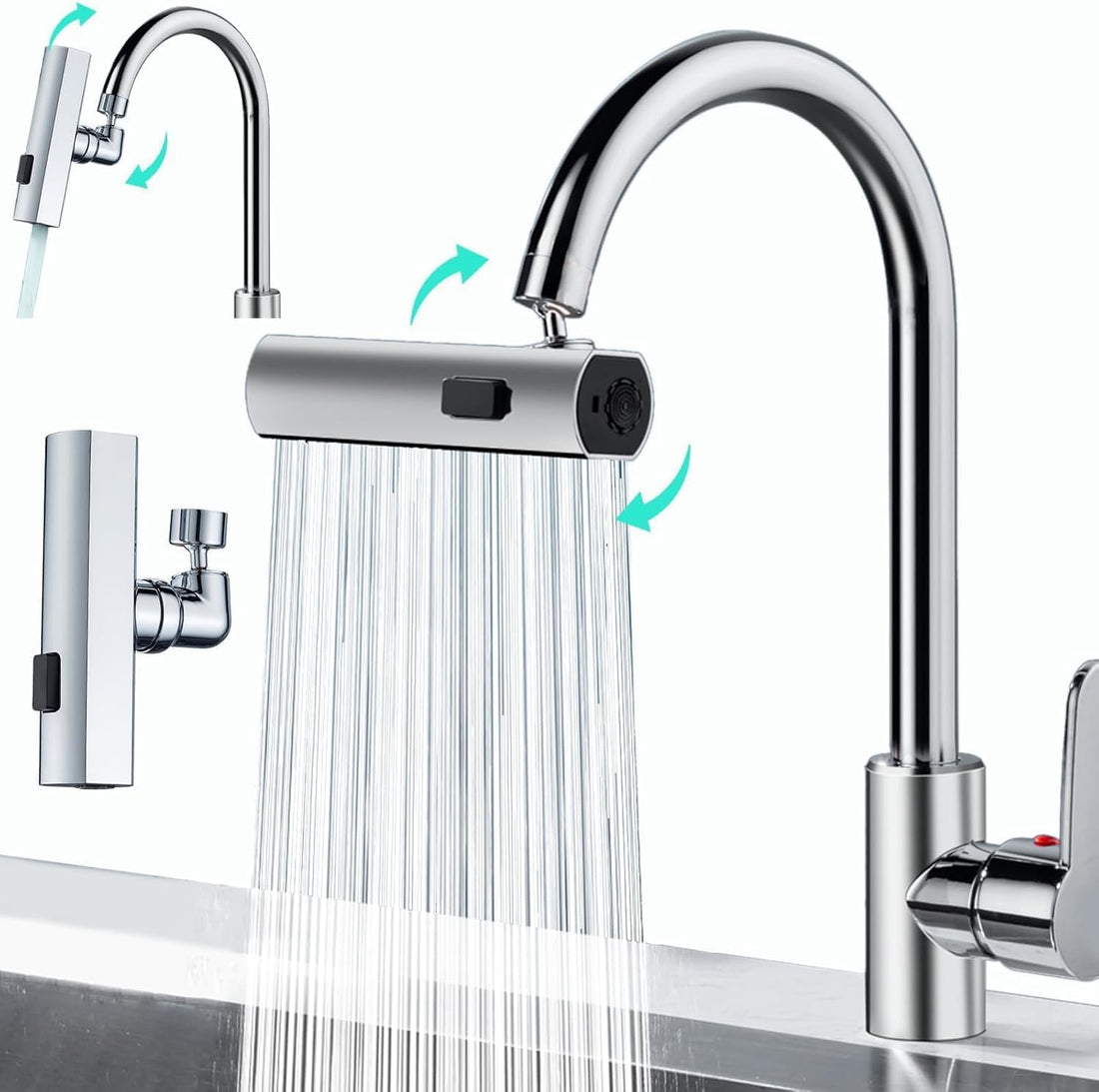 360° Rotating Water Sprayer for Kitchen Sink – Full Flexibility, Faster Effortless Cleaning (4 Function Kitchen Faucets Mixer & 5 Silver Adapters)