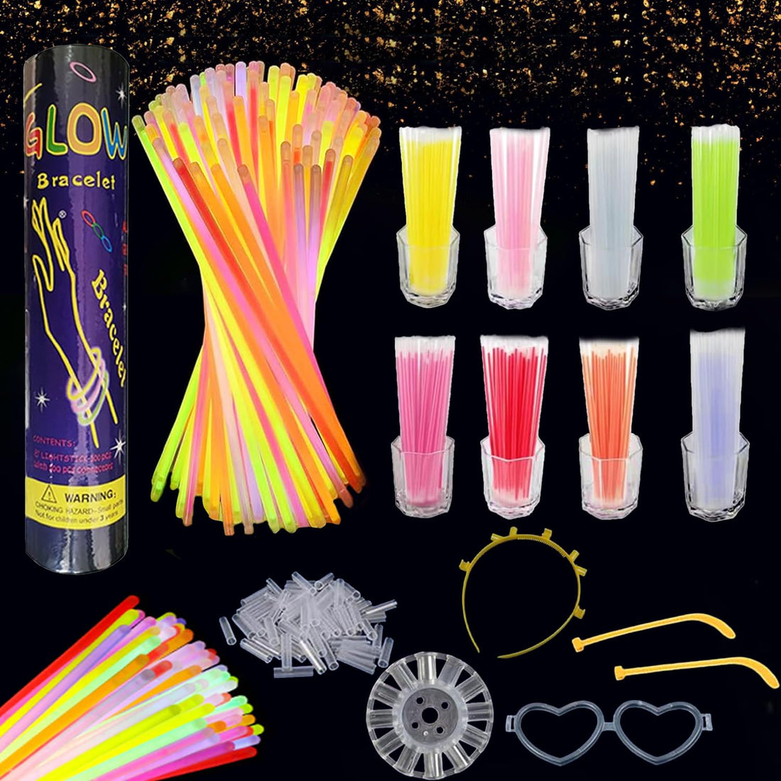 100pcs Neon Bracelet, DIY Glow Sticks, Neon Bracelets for Party, 8 Colours, with Connectors, Neon Decoration for Halloween, Christmas, Dance, Wedding, Birthdays
