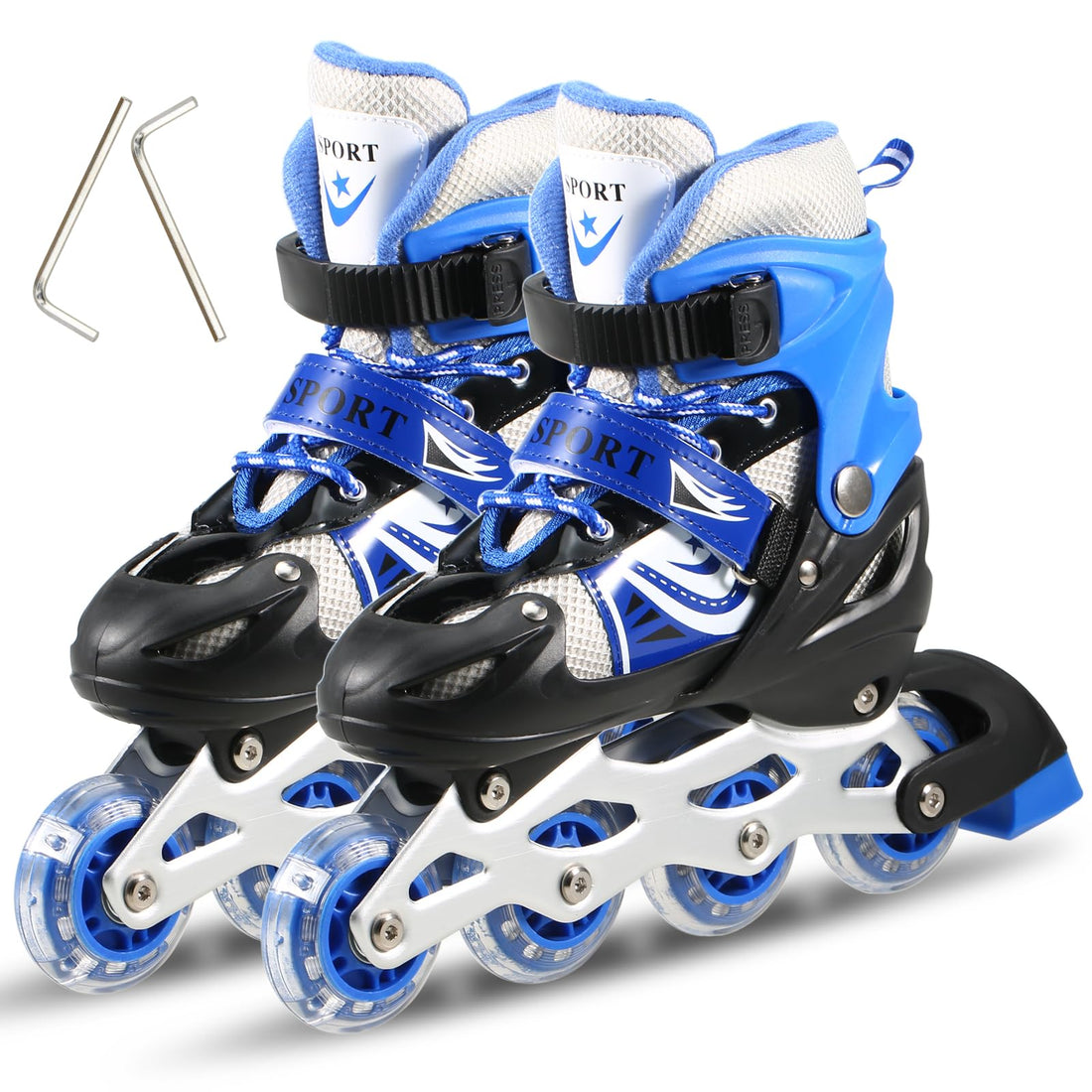 SPORT Adjustable Roller Skate Shoes LED Light Single Row 4-Wheels
