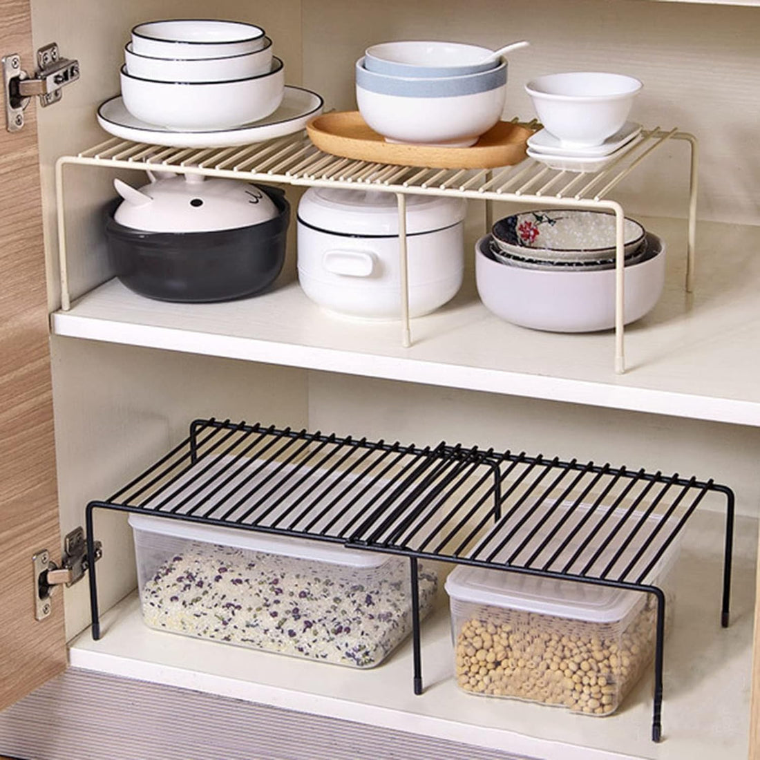 Spice Rack Organizer for Cabinet, Kitchen Cabinet Organizer and Storage Shelves, Spice Rack, Expandable Storage Rack with Scratch-Resistant Feet for Pantry Dish Spice Cabinet.