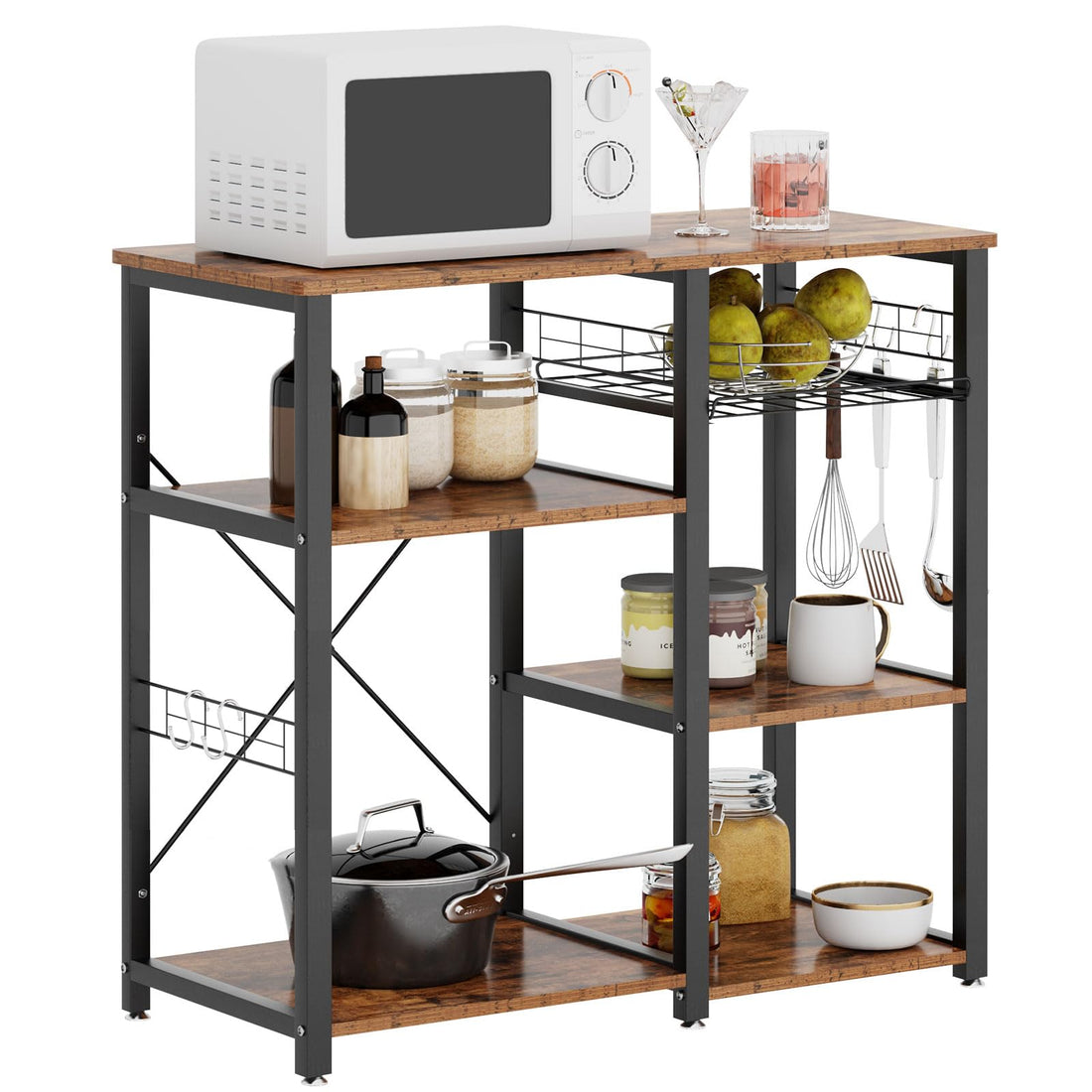 soges 3-Tier Kitchen Baker's Rack Utility Microwave Oven Stand Storage Cart Workstation Shelf, Rustic Brown W5s-FG