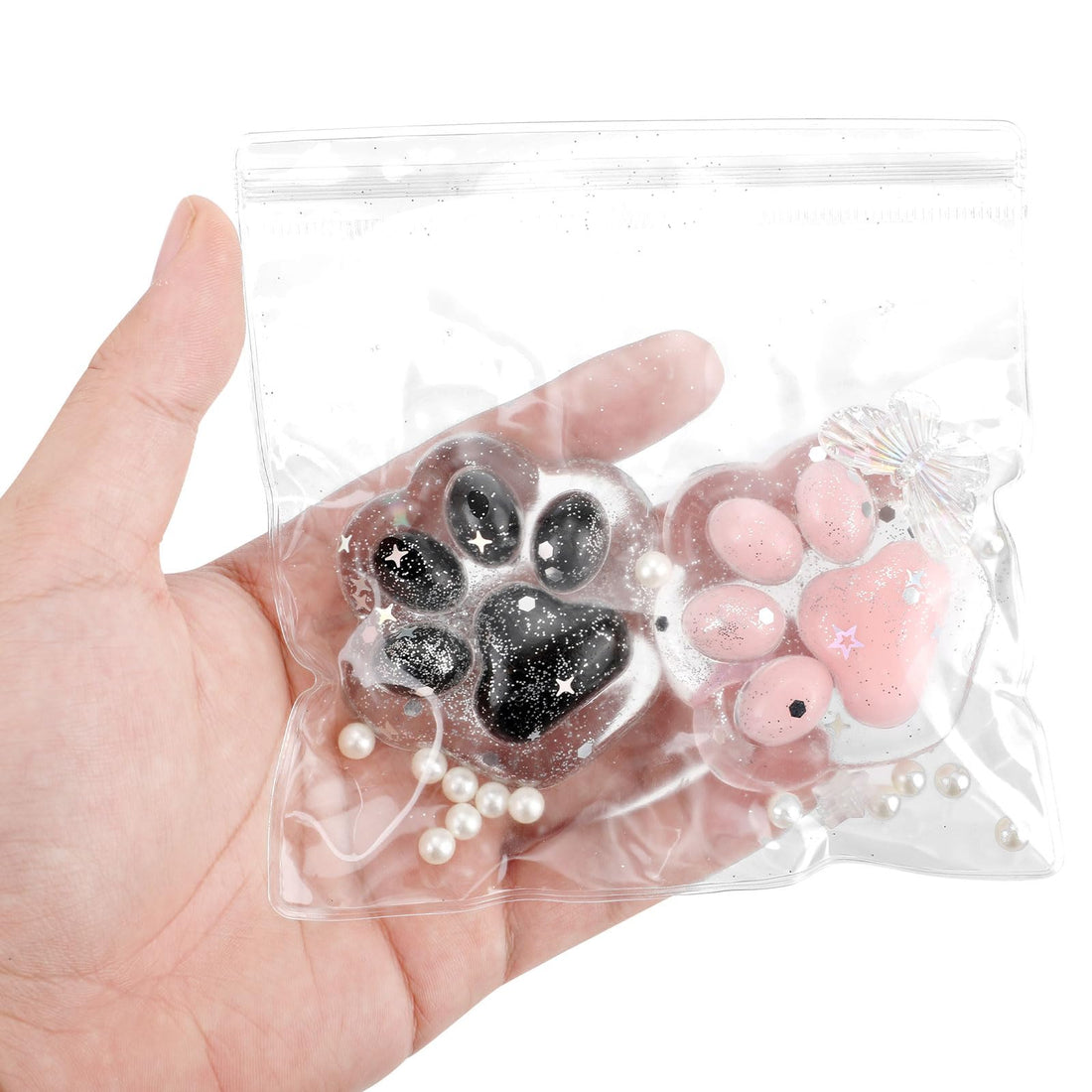 2 Pieces Squishy Cat Paw, Kawaii Cute and Soft Squeeze Toys Paw Squishy Taba Stress Relief Toys for Children Teenagers Adults Party Gift (Black and White)