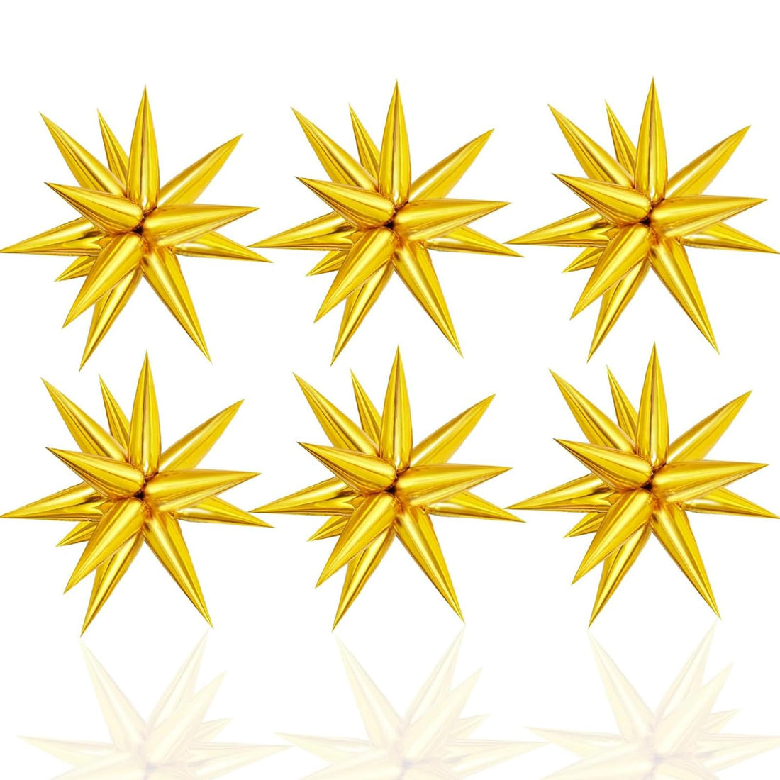 VIKY 6Pcs New Year's Eve Decorative Balloons Gold,50cm 4D Explosion Star Foil Balloons, Happy New Year Decorative Balloons, Star Balloon for New Year Decoration, 70-80s Disco Decoration,