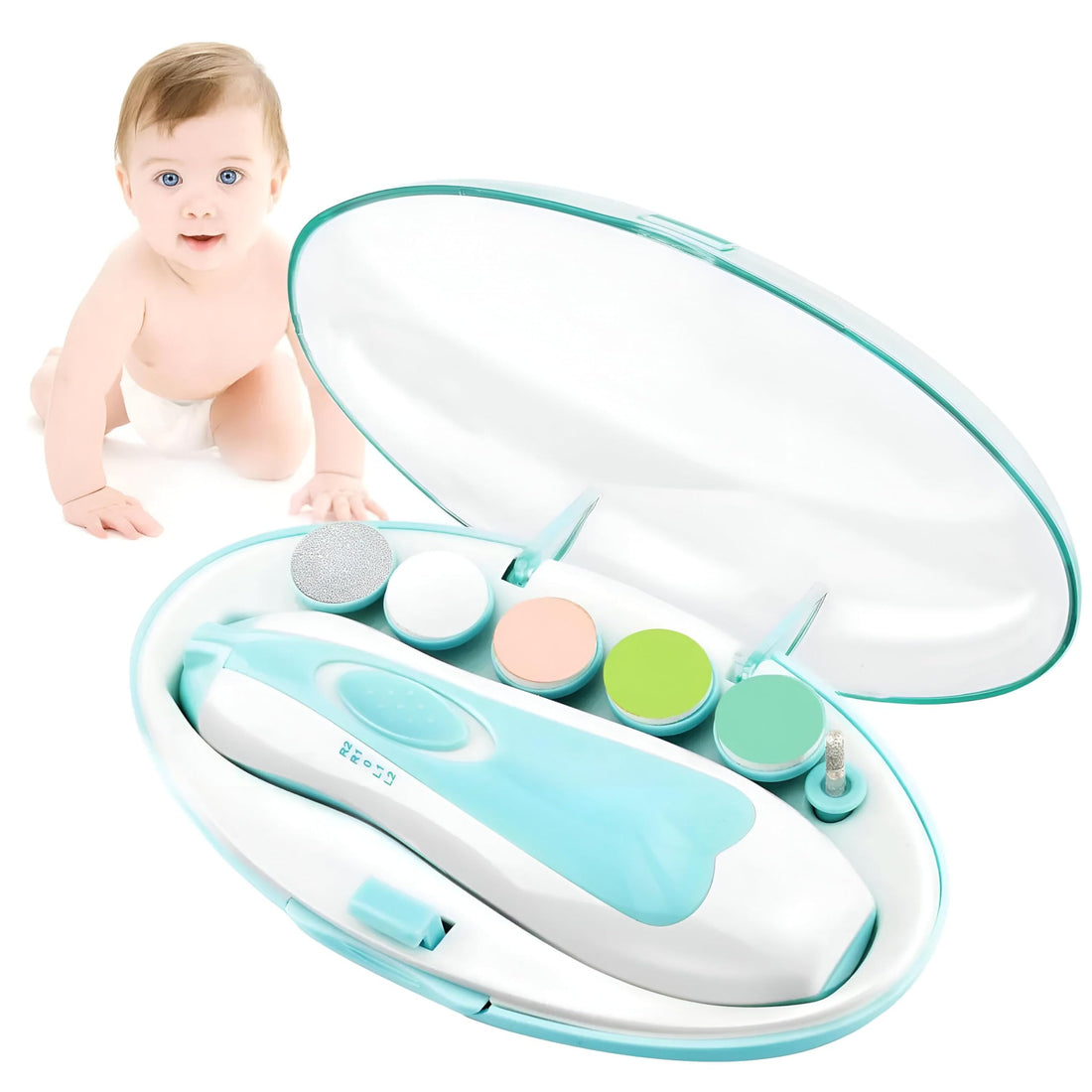 Electric Nail File for Kids Safe Nail Care, Comes with 6 Interchangeable Heads, Cute and Cute Nail Trimmer Tool Protect Your Baby's Toes from Hurting