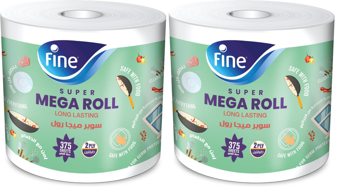 Fine Super Mega roll kitchen paper Tissues, 2 ply 375 sheets (Pack of 2)