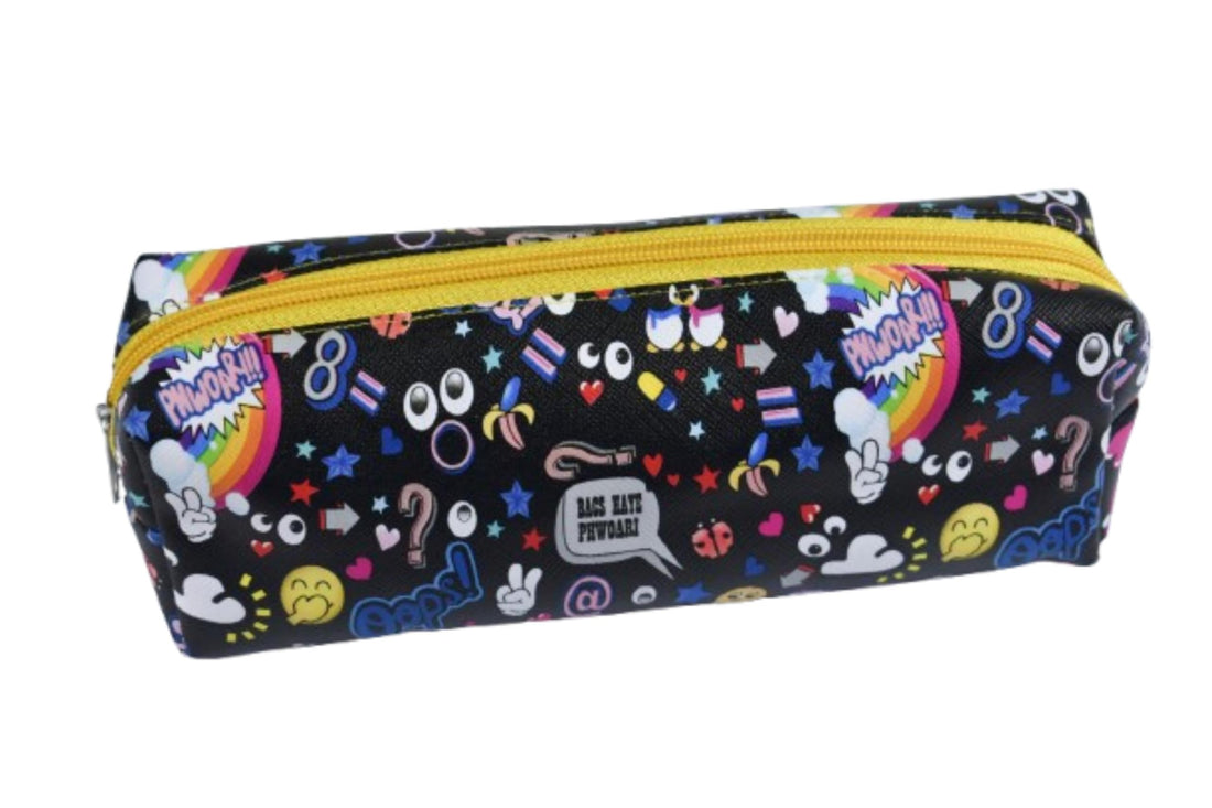 Black Pencil Case, Multi-coloured Design with Zipper, 20 cm Pencil case for School and Office Supplies