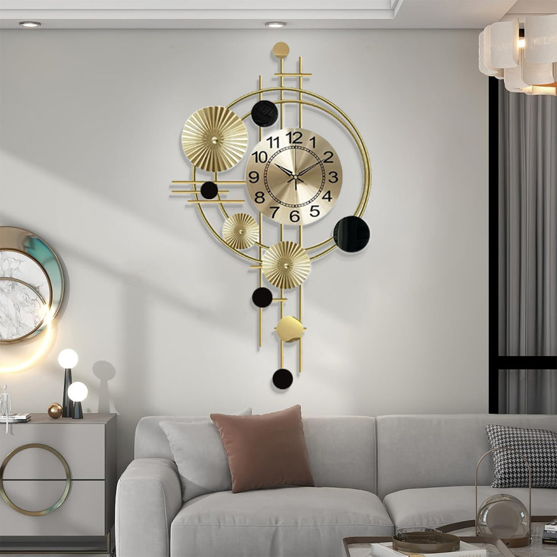 famlycokli Large Wall Clocks for Living Room 30.7" Decorative Silent Non-Ticking, 3D Gold Round Metal Creative Wall Clock for Home Office Bedroom Kitchen