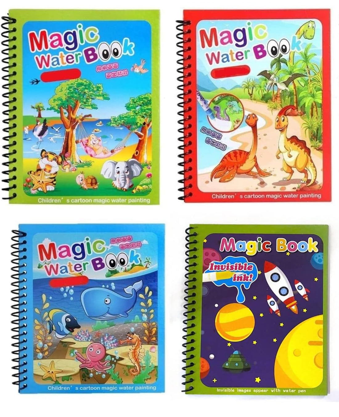 Dreamons link kids magic water colouring book (pack of 4 books) unlimited fun with water wow! aqua doodle coloring drawing reusable water-reveal activity pad, chunky-size water pen for birthday gift