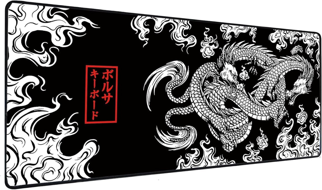 Gaming Mouse Pad (70 x 30cm) - Soft Speed surface Mouse Mat - Non Slip Rubber Base Black - Mousepad Stitched Edges for Keyboard Mouse Desk Pad fit to Work & Game (BW Dragon)