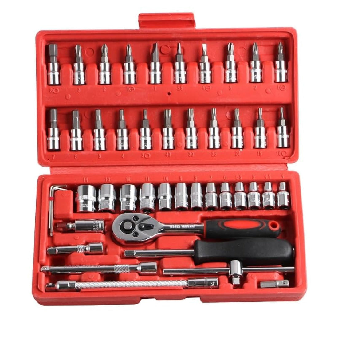 GJ 46 Piece 1/4" Drive Socket Ratchet Wrench Bit Repair Tool Kit - Ideal for Automotive Repairs, Mechanics, Chrome Vanadium Steel, Ergonomic Design, Quick-Release Ratchet Handle, Portable Case