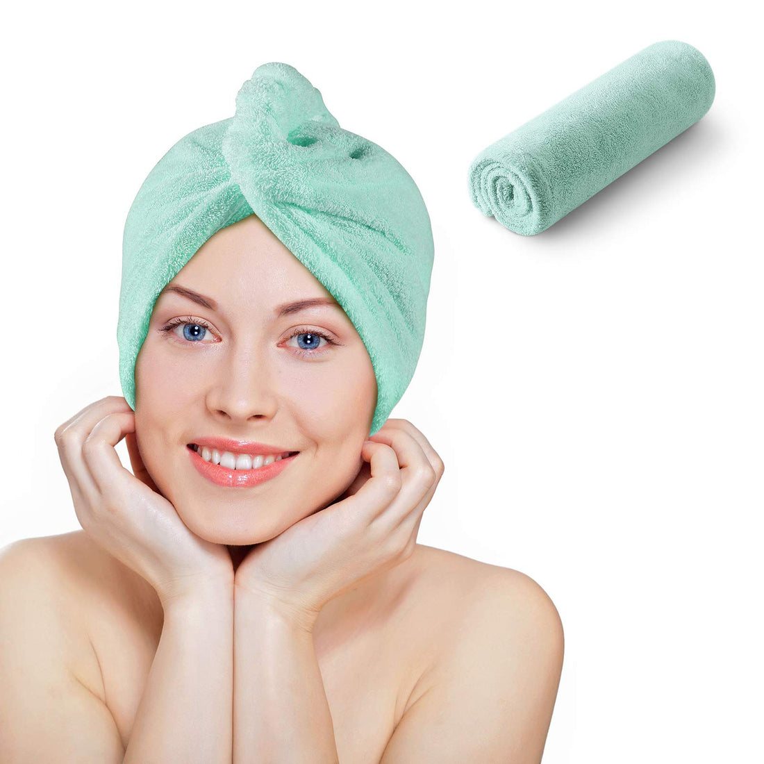 NC Microfiber Hair Towel Hair Wrap for Women Super Absorbent with Button Design Quick Dry Turban 1 Pack (Blue)