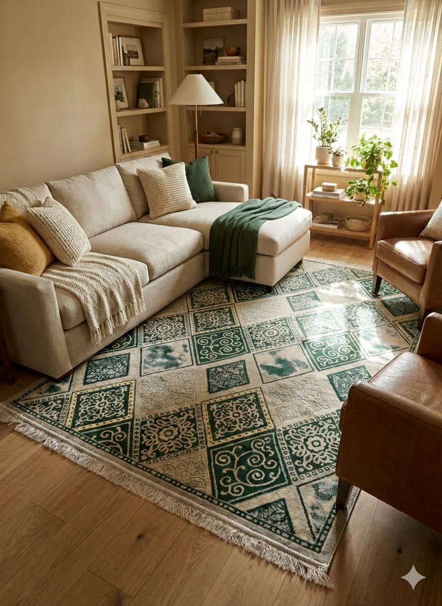 Indoor - Outdoor Area Rug Cover Size 160 * 230cm, Rectangular, 0.35cm Thick Easy to Clean, Non-Slip, Faux Wool Fiber, 3D Design, Ideal for Bedrooms, Living Rooms, Dining Rooms (run7)