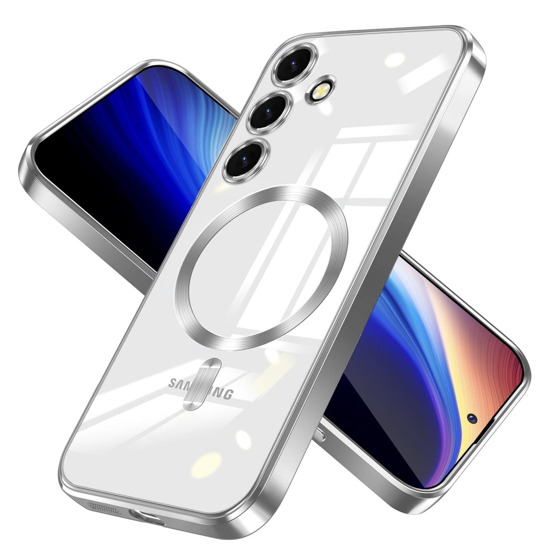 Dl3 Mobilak For Samsung Galaxy A16 5G/4G Magnetic Case, Compatible with MagSafe, Built-in Camera Lens Protector, Luxury Plating Soft TPU Clear Shockproof Slim Thin Cover - Silver