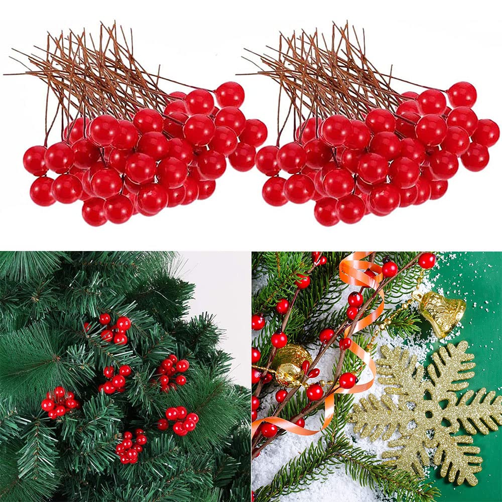 60Pcs Christmas Holly Berries,Decor Artificial Fruit,Simulation Cherry,Christmas Red Fruit,Artificial Red Holly Berry,Berries for Wreath Making,Red Berries,Berries For Christmas Wreath Decorations.