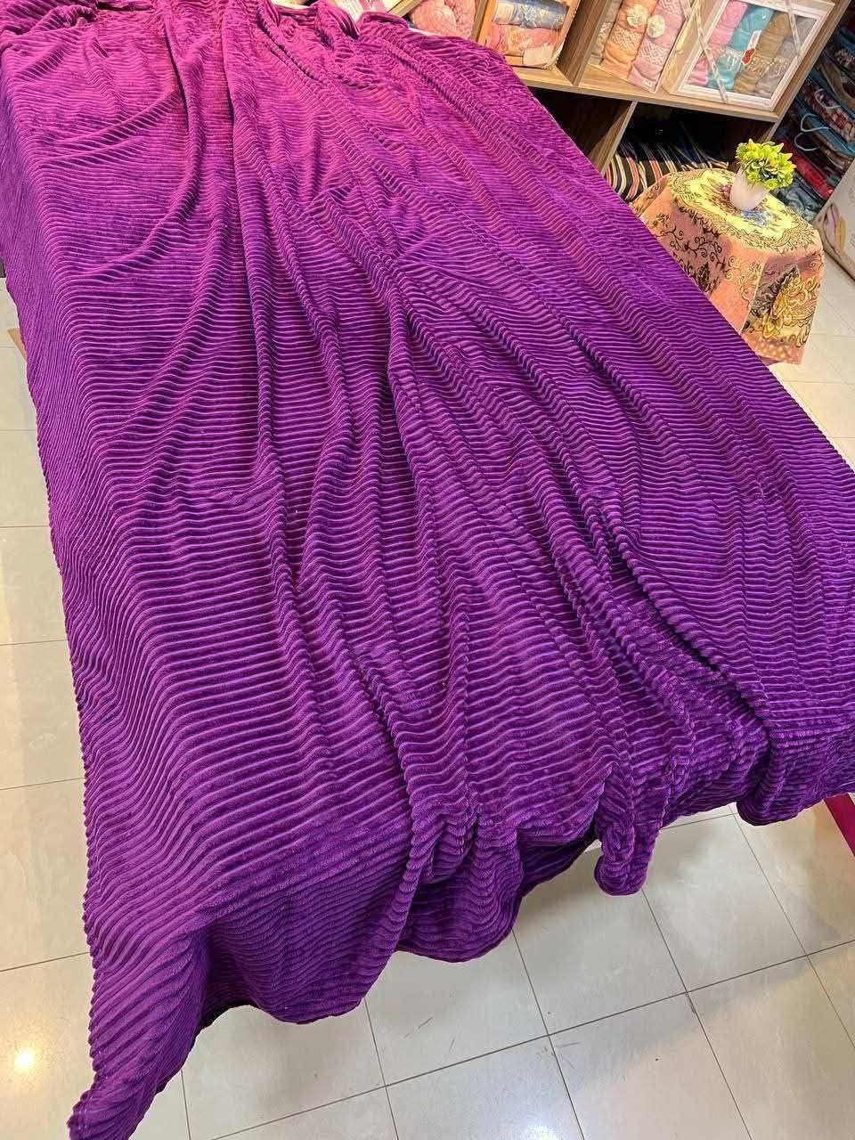 Generic Luxury Pleated Throw Blanket,(Purple) Corduroy, 210 x 220 cm, Heavy Weight Premium Heater Style Blanket .flo