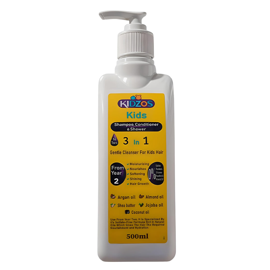 Kidzos Kids 3 In 1 Shampoo&Conditionar&Shawor Moisturizing, Nourishes, Softening, Shining&Hair Growth-500ml