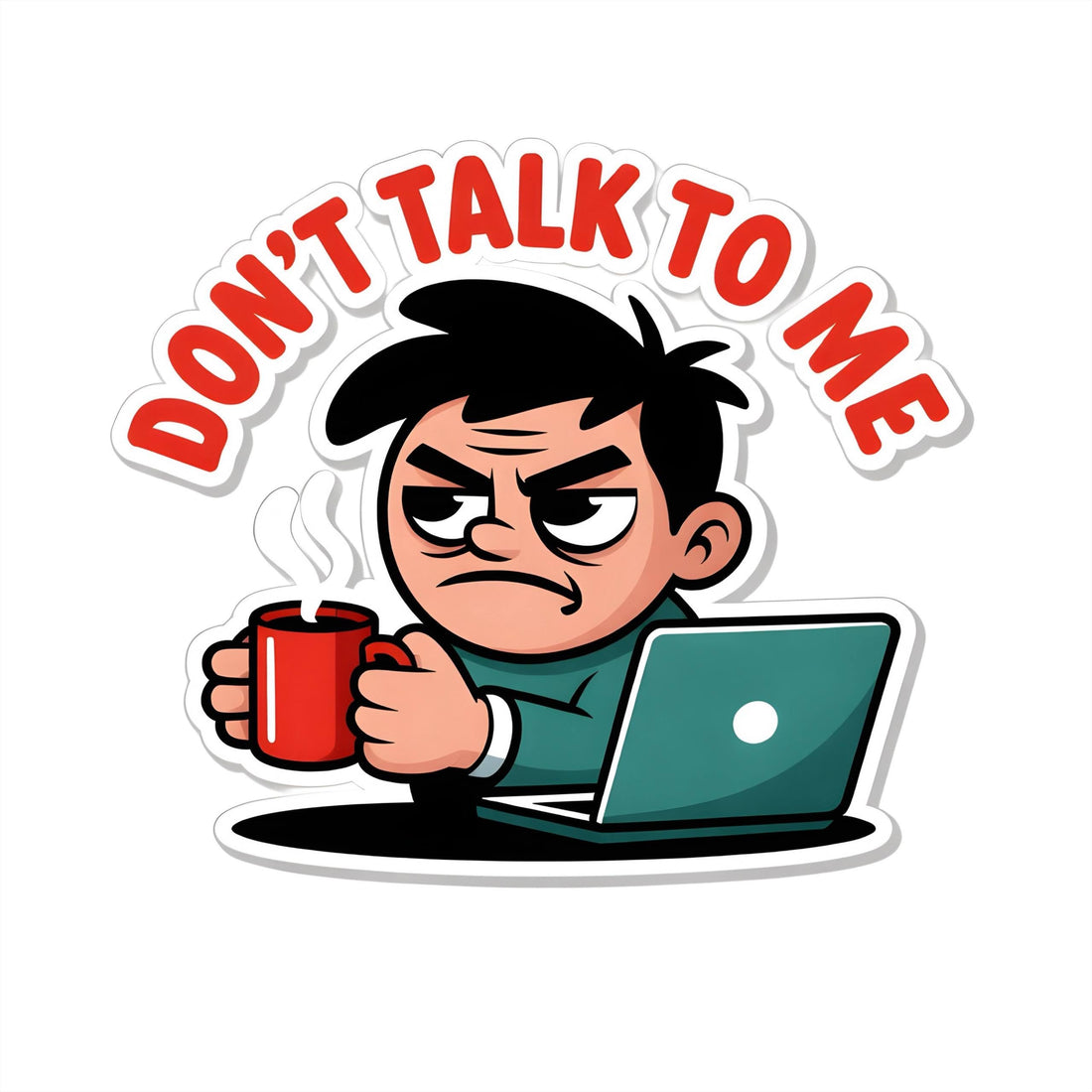 Funny Laptop Sticker – Coffee Mood Character Design – Work Desk Humor Sticker Set (2 Pieces)