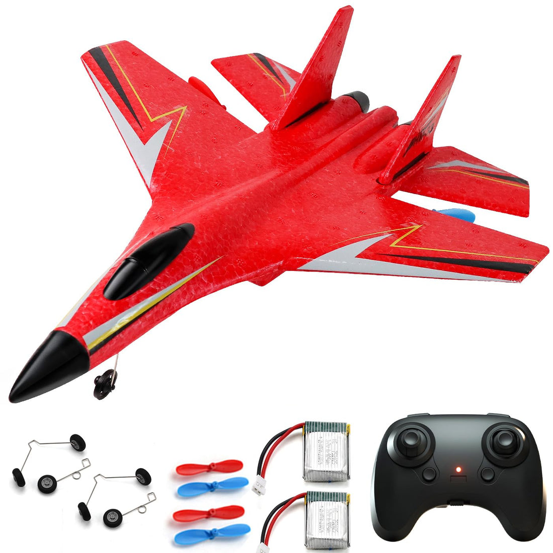 RC Planes for Kids, 2 Channels Remote Control Wireless Airplane Toy with 2 Batteries,2.4 GHZ Hobby RC Glider for Boys Beginners(Red)
