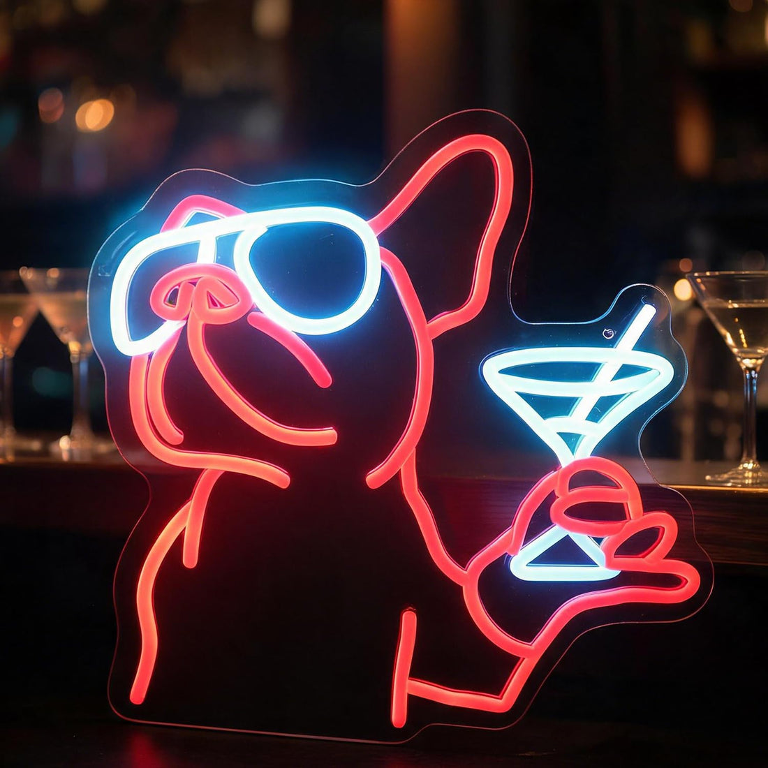 French Bulldog Drink Led Neon Light,Dog Cocktail Neon Sign,Pet Animal Room Wall Decor,Game Room Wall Art Decor, Dog Lover Gifts,Christmas Birthday Gifts