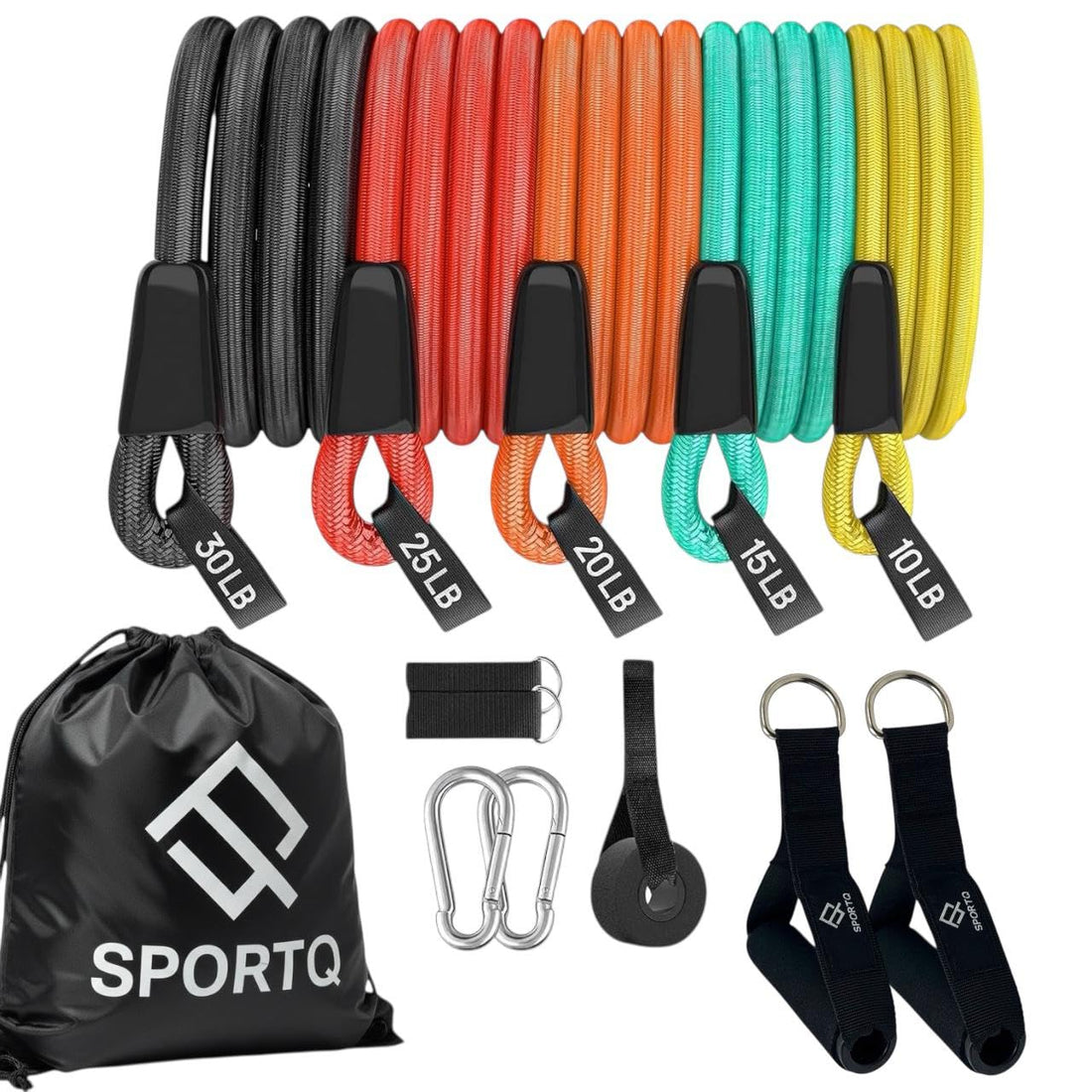 SportQ Premium Resistance Bands Set – Resistance Levels 10 to 30 Pounds – Alternative to Home Gym for Full Body Strengthening, Toning and Fitness at Home or Travel