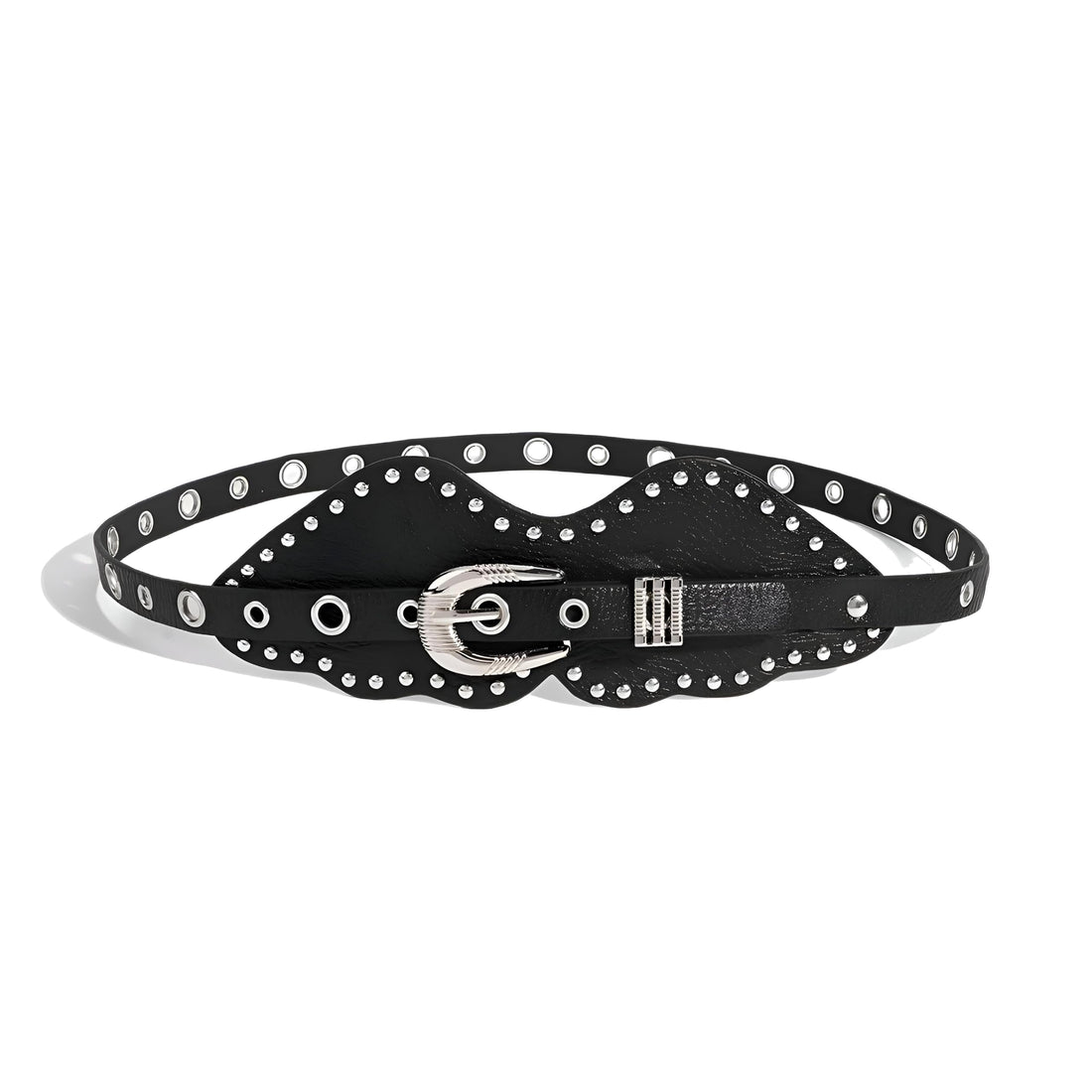 Trendy Belt for Women - Punk-inspired Big Waist Leather Belt with Hollow Pattern, Rivet Details, and Alloy Components for Casual and Party Looks