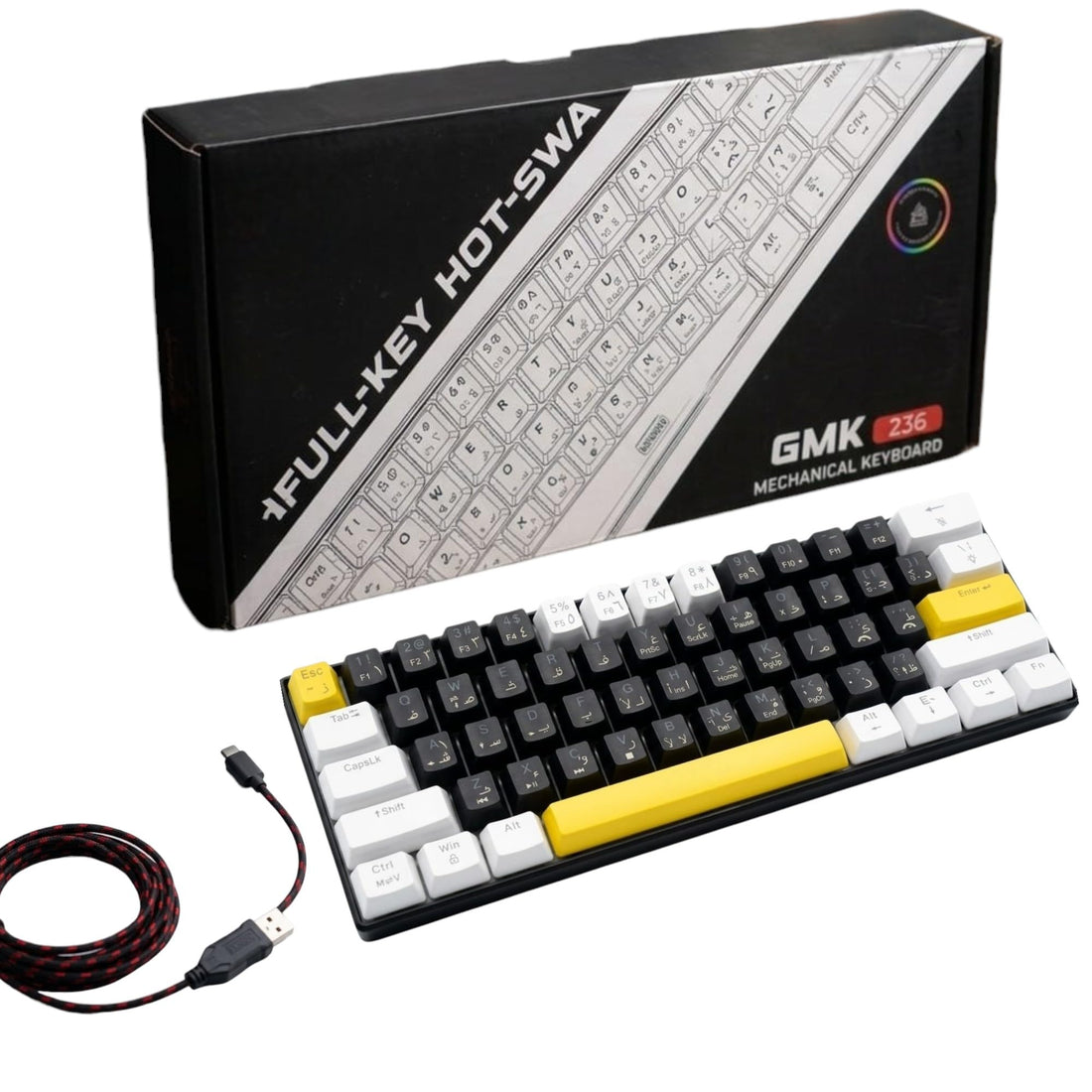 Ultimate RGB Backlit Removable Wired Gaming Keyboard GMK236 Mechanical Feel Quiet Keys Ergonomic USB Plug and Play Slim Computer Keyboard for PC Laptop Desktop Office Black Arabic/English Layout