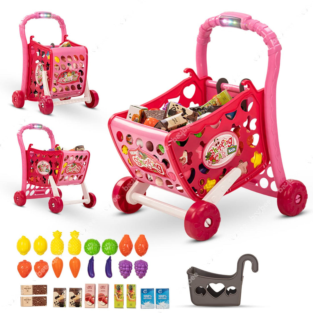 Baybee 3 in 1 Supermarket Shopping Cart for Kids with Light, Sound, Fruits, Vegetables Toys, Pretend Play Toys for Kids | Role Play Toys for Kids | Super market Shopping Cart for Kids 2+Years Boy Girl