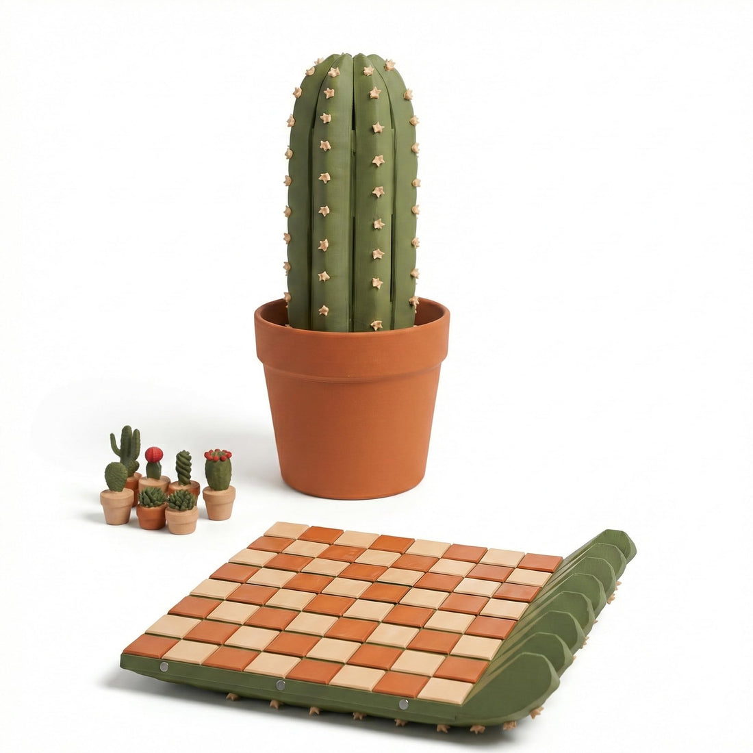 Cactichess Magnetic Cactus Chess & Checkers Set with Roll-Up Board and Storage Pot – Unique 3D Printed Succulent Themed Strategy Board Game – Creative Home Decor & Gift for Adults