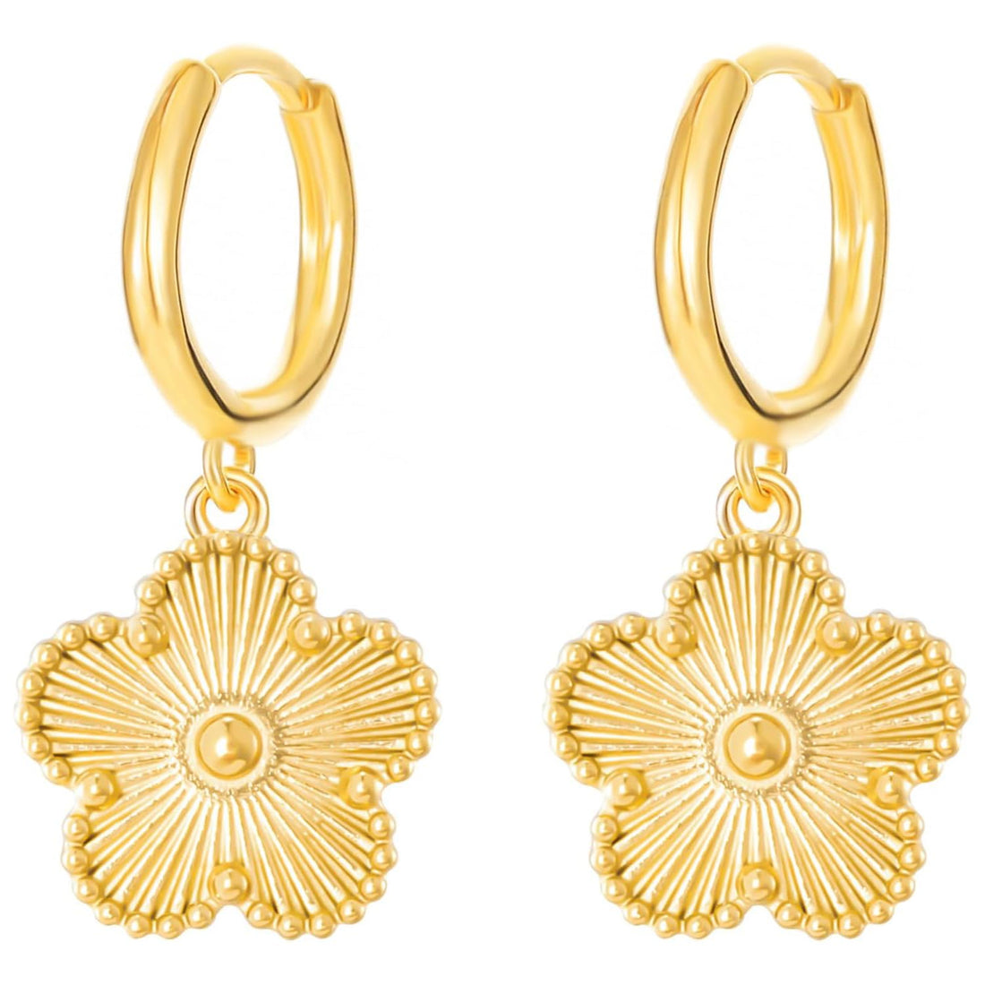 Julia Store 18K Gold Plated Stainless Steel Five Leaf Flower Clover Lucky Trendy Love Drop Dangle Chain Earrings Jewelry Gift For Women Girls The Piece Of Art You Must Have