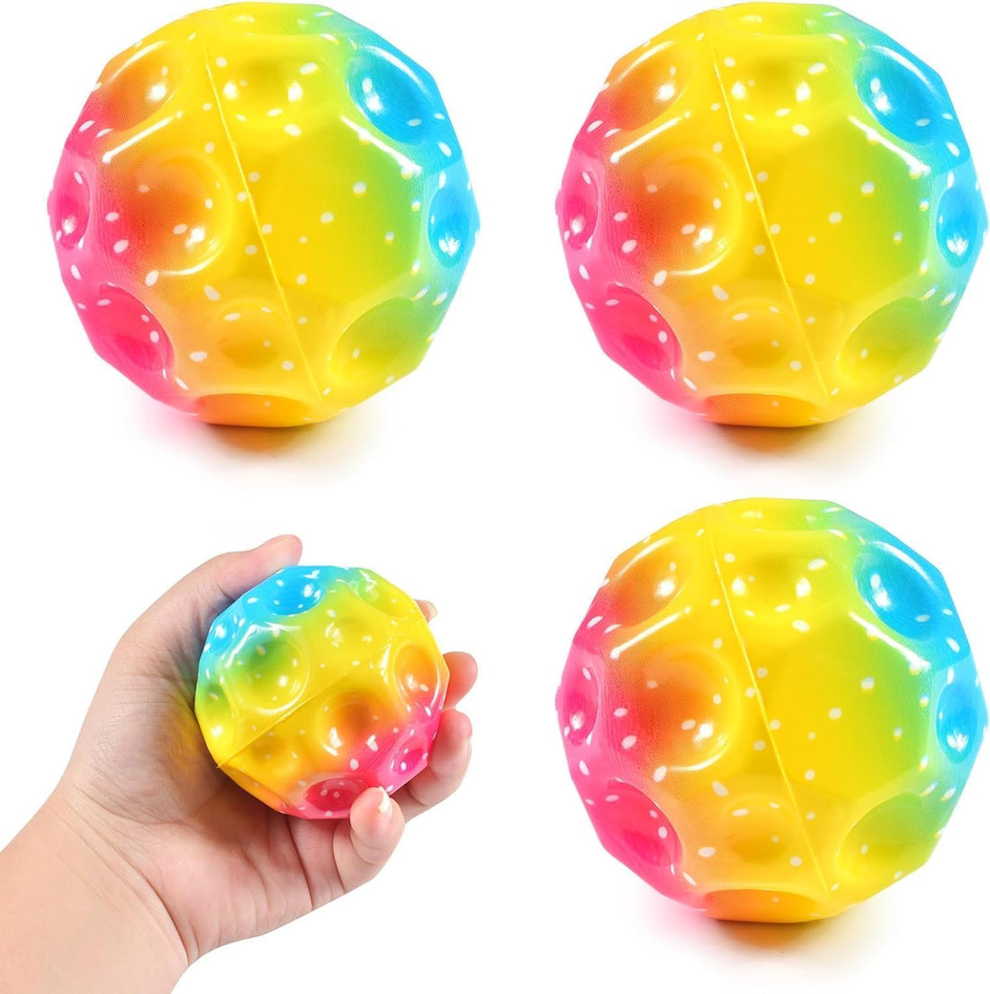 Newtic Pack of 3 Astro Jump Balls, 66 mm Moon Ball, Bounce Ball, Bounce Ball for Children, High Jumps Rubber Ball, Space Ball, Moonball, Make a Banging Noise, High Bounce Hole Ball, Moon Ball, Lava