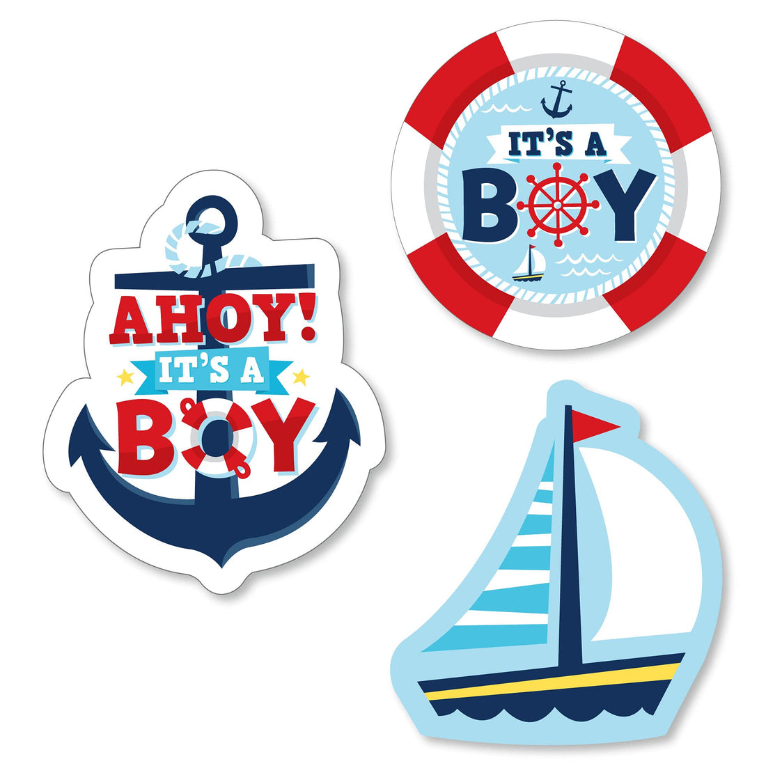 Big Dot of Happiness Ahoy It’s a Boy - DIY Shaped Nautical Baby Shower Cut-Outs - 24 Count