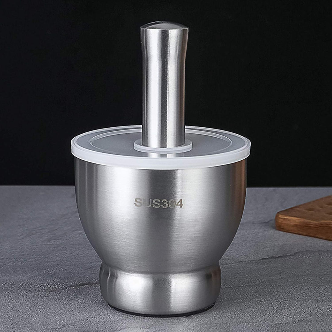 Stainless Steel Cast Mortar with Heavy Base and Lid Durable Kitchen Tool for Grinding Spices Herbs and Pastes Daily Use
