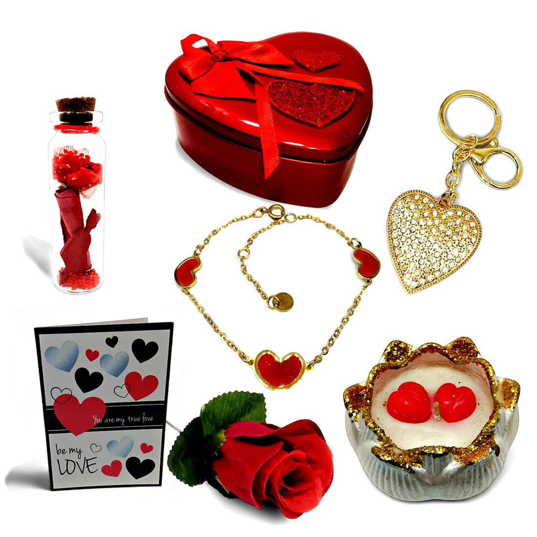 Red Metal Box + Assorted Gift Set in Instant Gift Box - Unique Valentine & Birthday Gift - for Special Occasions - Gift for Fiancee, Mom