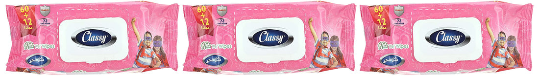 Classy wet wipes set, 72 wipes - 3 pieces assorted colors
