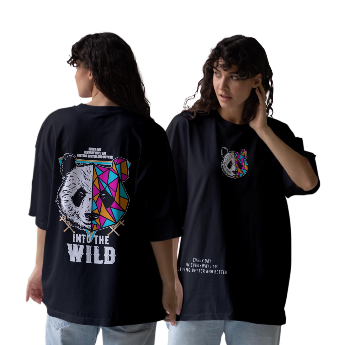 Oversized Cotton T-Shirt "Into The Wild" – Bold Panda Geometric Art, Unisex Comfort & Style
