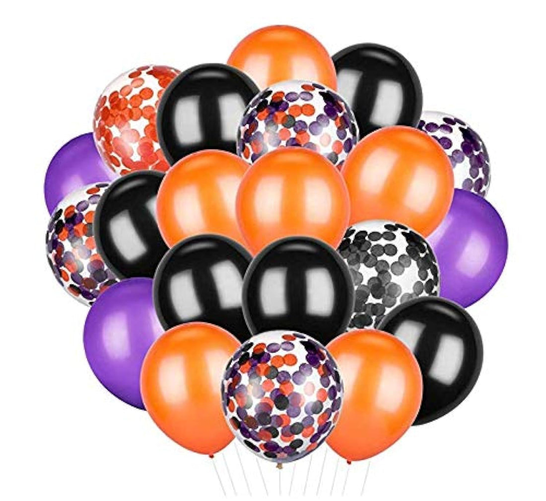 Patelai 50 Pieces Halloween Balloons Orange Black Purple Confetti Balloons Latex Balloons for Party Decoration Supplies, 12 inch