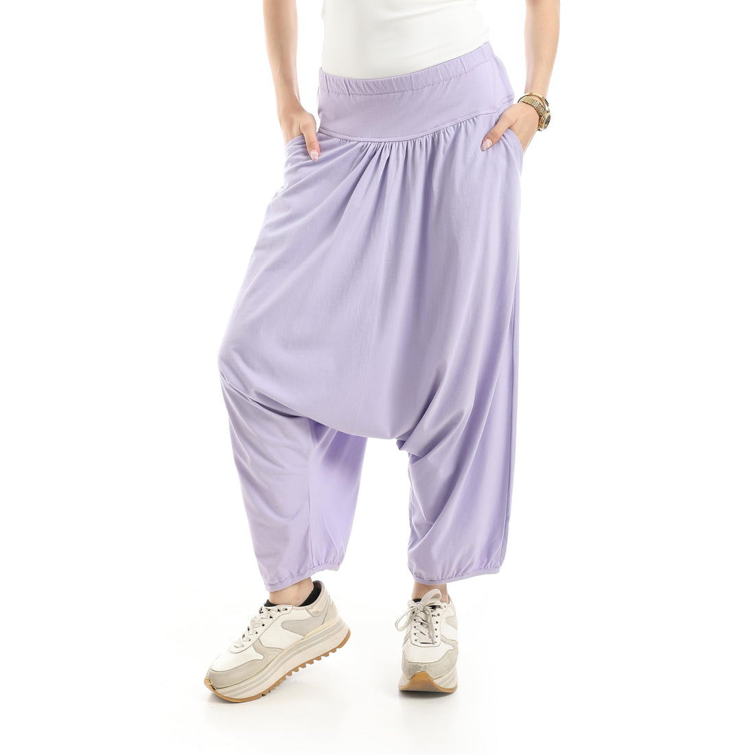Azul Women's Single Jersey Harem Pants, 100% Cotton Relaxed Boho Trousers, Lightweight Breathable Casual Bottoms