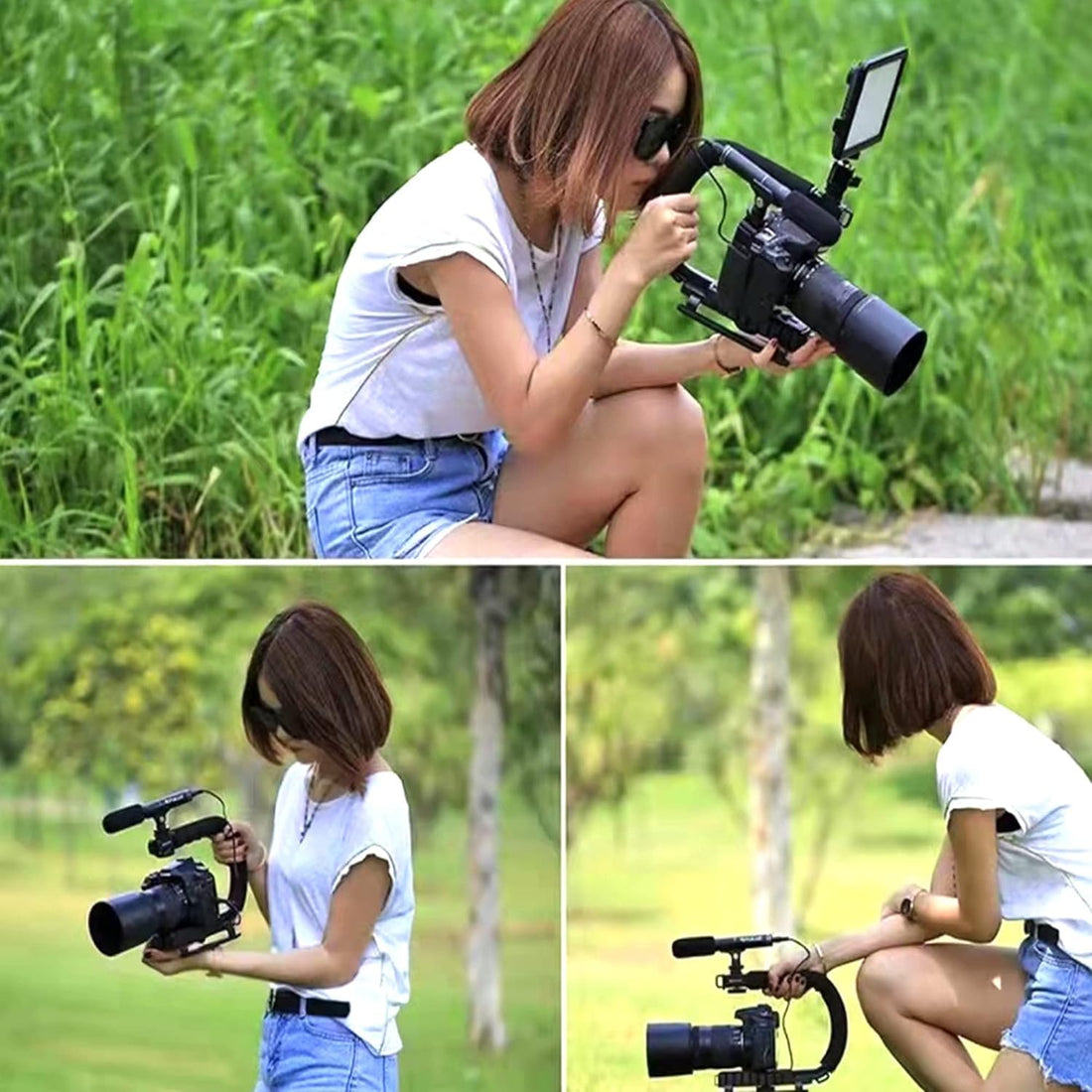 rofessional Smartphone Camera Stabilizer Handheld Gimbal Stand with Microphone and Flash for Photography Video Recording, Compatible with All Cameras, GoPro, Smartphones