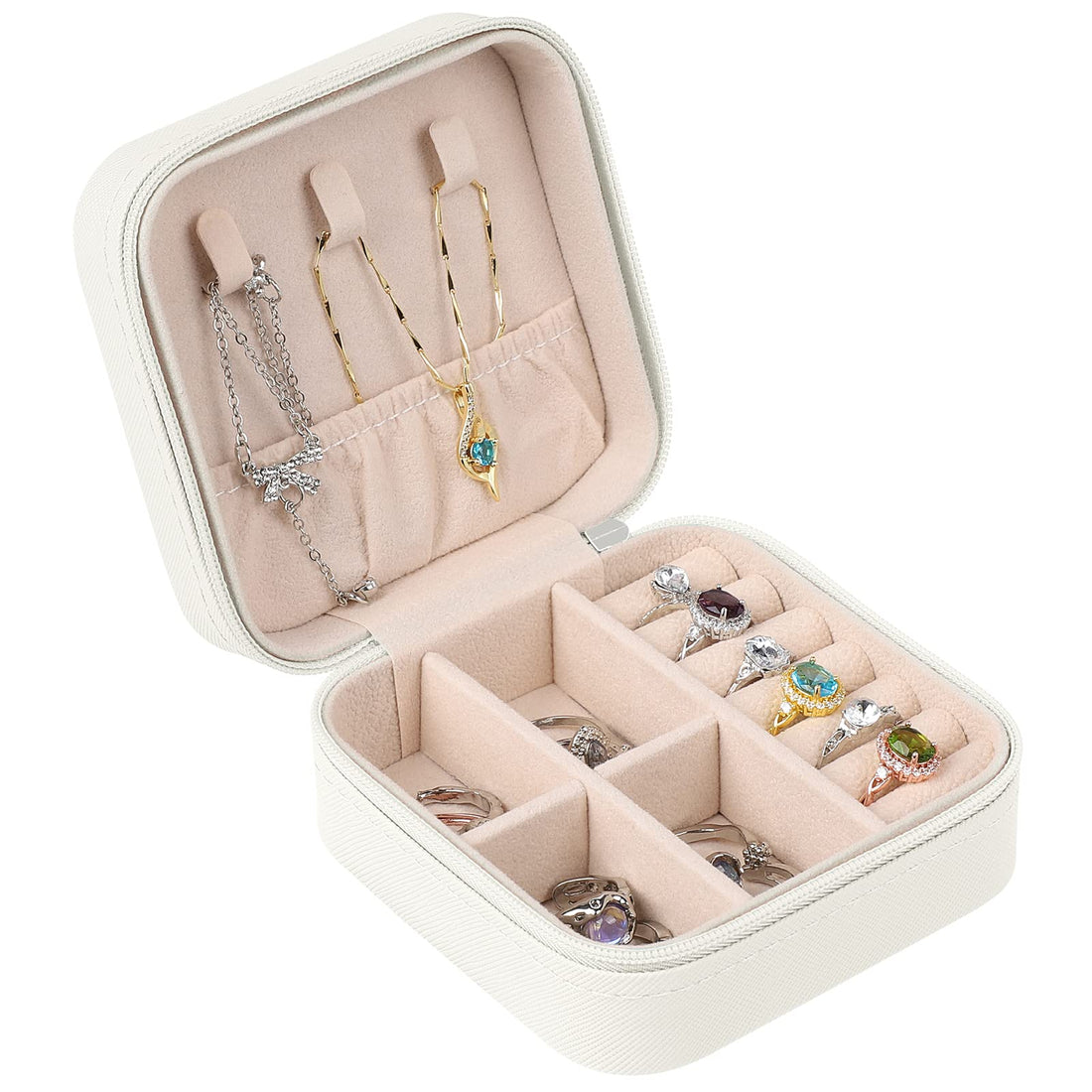 Mardiko Generic Travel Jewellery Box for Women Girls, Jewellery Organiser Small Jewelry Box Mini Travel Jewlery Case, Jewellry Storage for Necklaces Rings Earrings Bracelets, White
