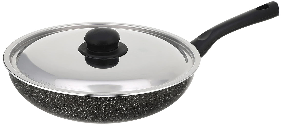 Lazord Granite Deep Frying Pan With Stainless Lid - 28 Cm - Black