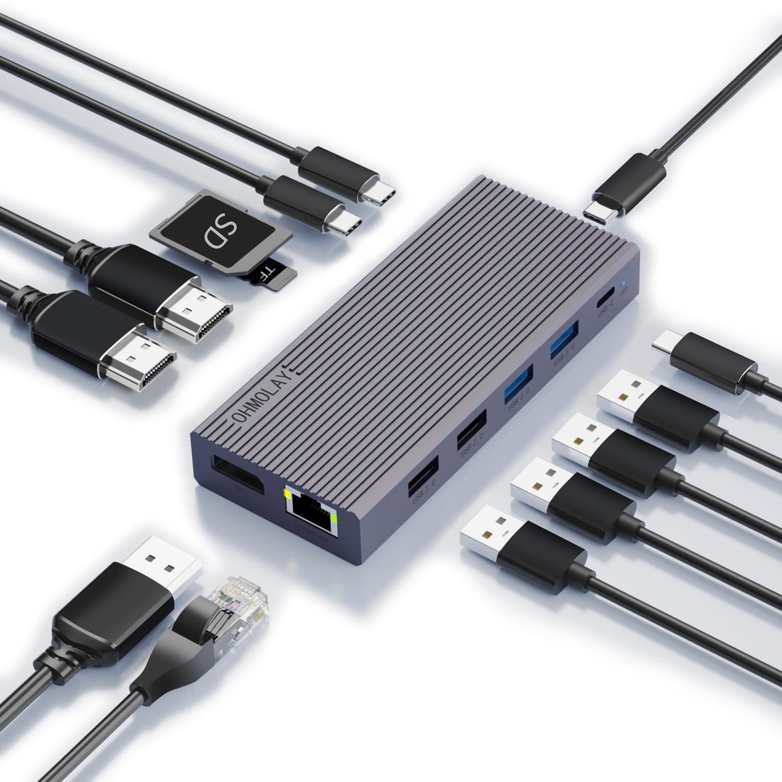 USB C Docking Station with 13-in-1 Multiple Ports, Docking Station Dual Monitor with HDMI, DP, Ethernet, PD Port, USB Hub for PC with USB 2.0, 3.0 Ports, Ideal for Dell XPS/HP/Lenovo/Surface/Yoga