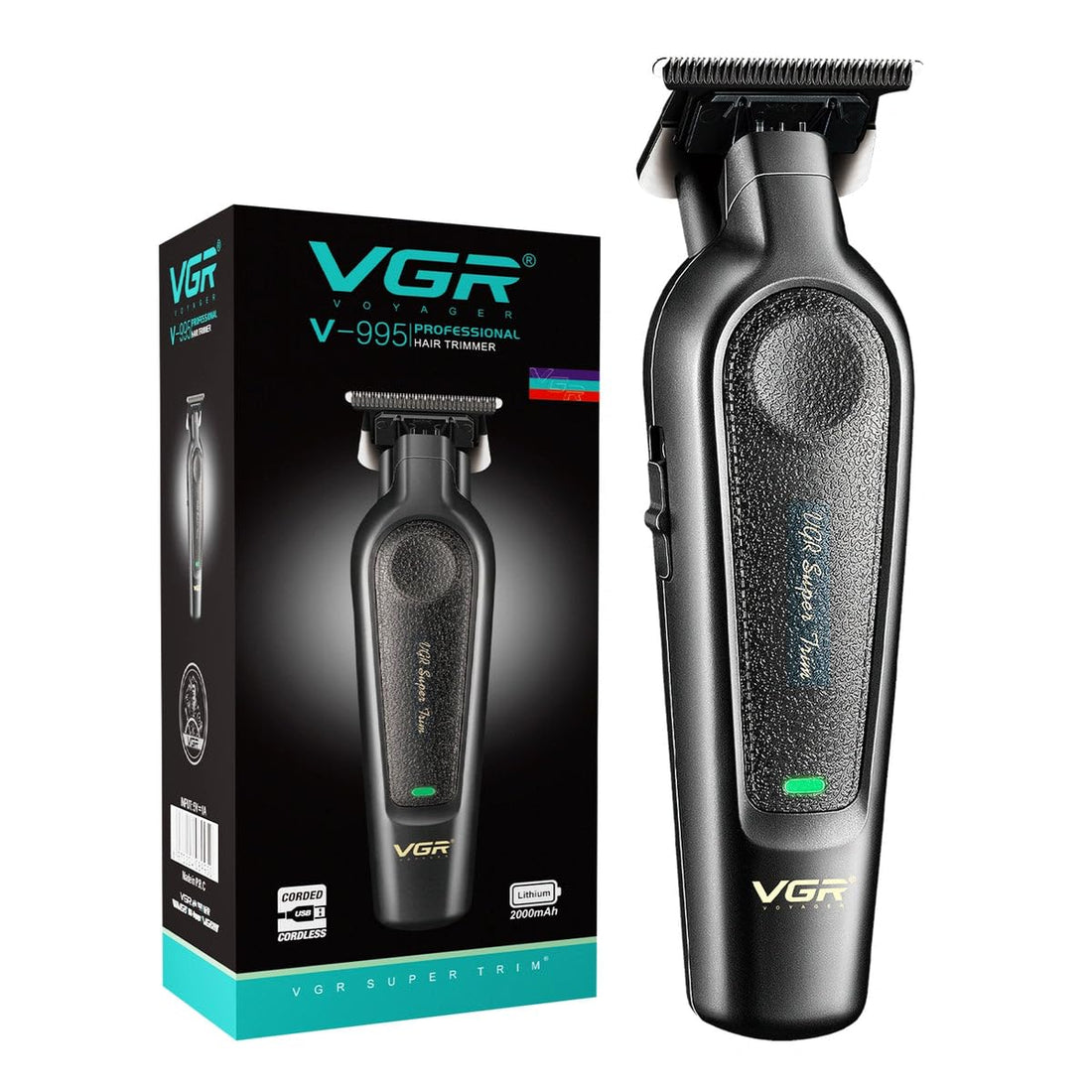 VGR V-995 Professional Hair Trimmer for Men, Zero Gap T-Blade, 7000 RPM, 2000mAh Battery, 300-Minute Runtime, USB-C Charging