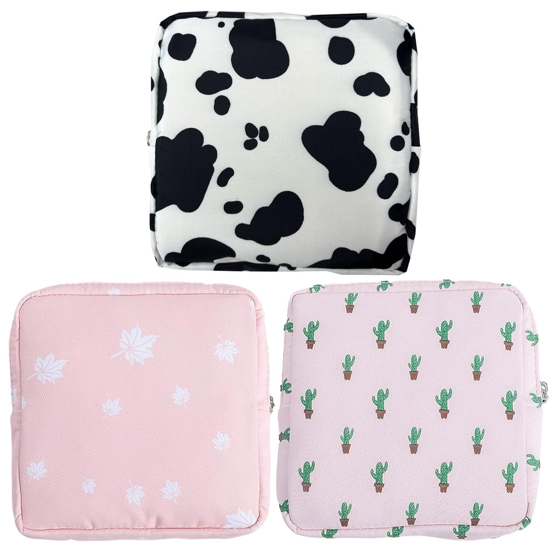 HZZXCH 3Pcs Sanitary Napkin Storage Bags, Menstrual Cup Pouches with Zipper for Teen Girls & Women (Floral, Cute Patterns)