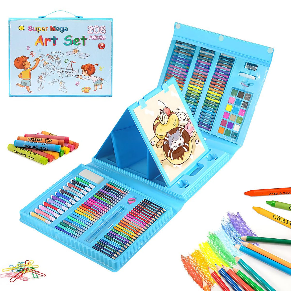 Art Set 208Pcs Art Supplies Kit Artists Drawing Set Sketching Painting With Portable Storage Case Double Sided Trifold Easel Oil Pastels Color Pencils Brush Crayon Makers for Kids Beginner