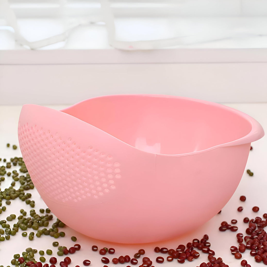 Disposable Washing Dishwasher - A robust, breakdown-resistant plastic washing dish with a connected filter, it is ideal for rinsing fresh produce and draining water in one easy move. (Pink)