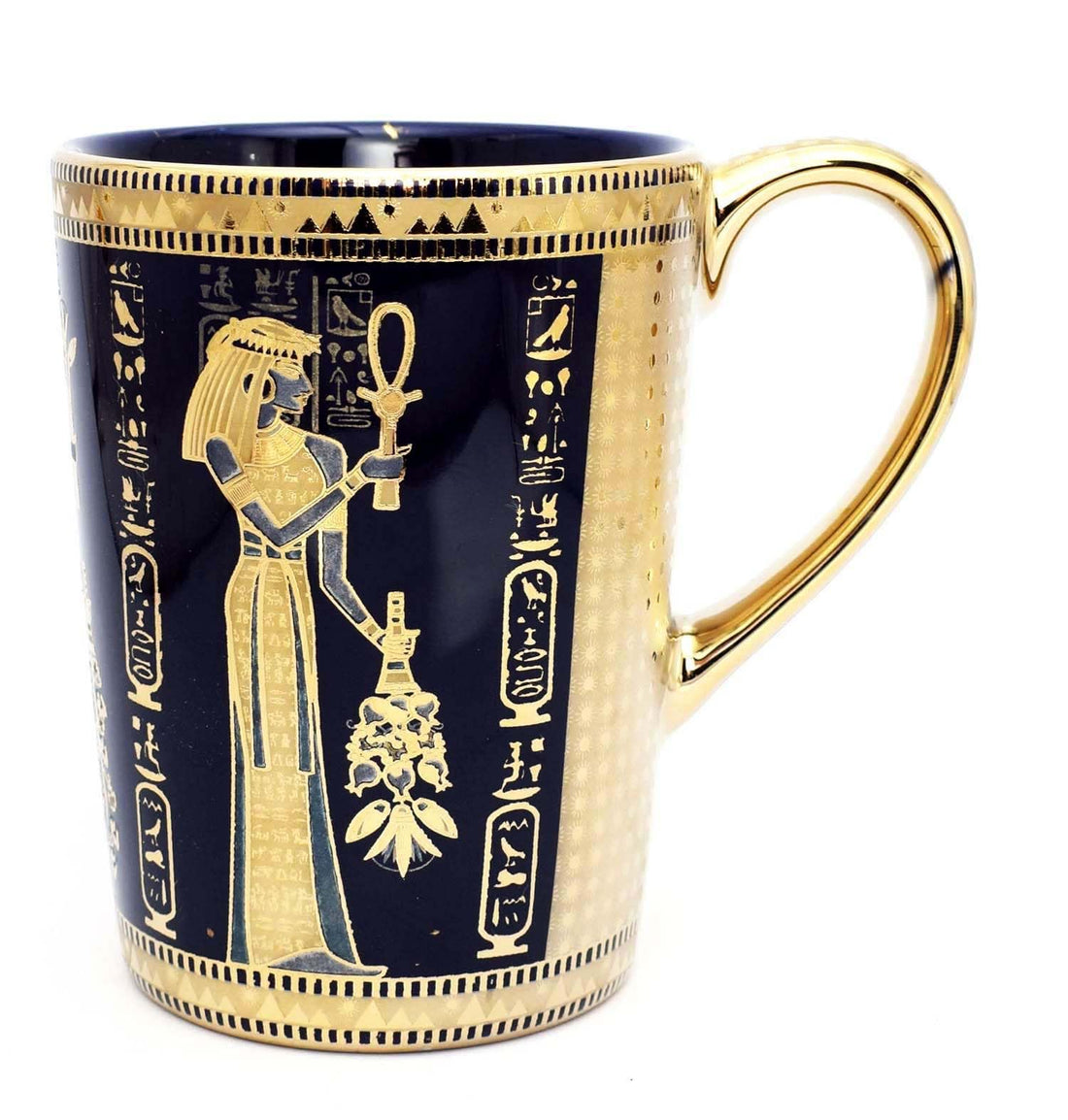 immatgar pharaonic tea mug ancient Egyptian souvenirs gifts for women men from Egypt - mother day gifts (Shape1 - Gold - Blue - 350 MM)